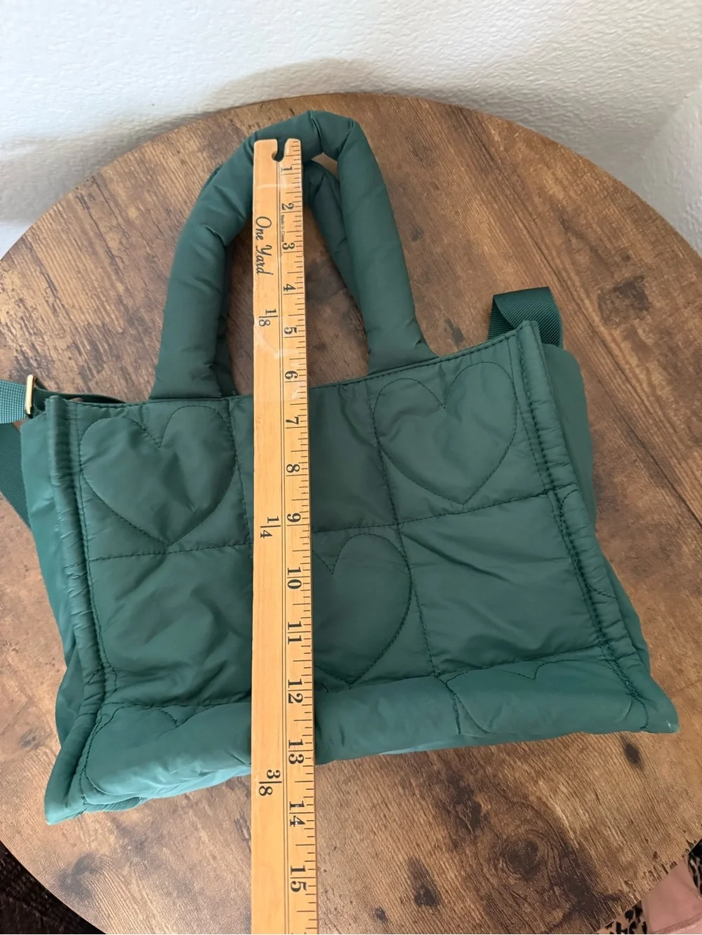 Like Dreams Quilted Puffer Heart Embossed Tote Shoulder Bag Deep Forest Green